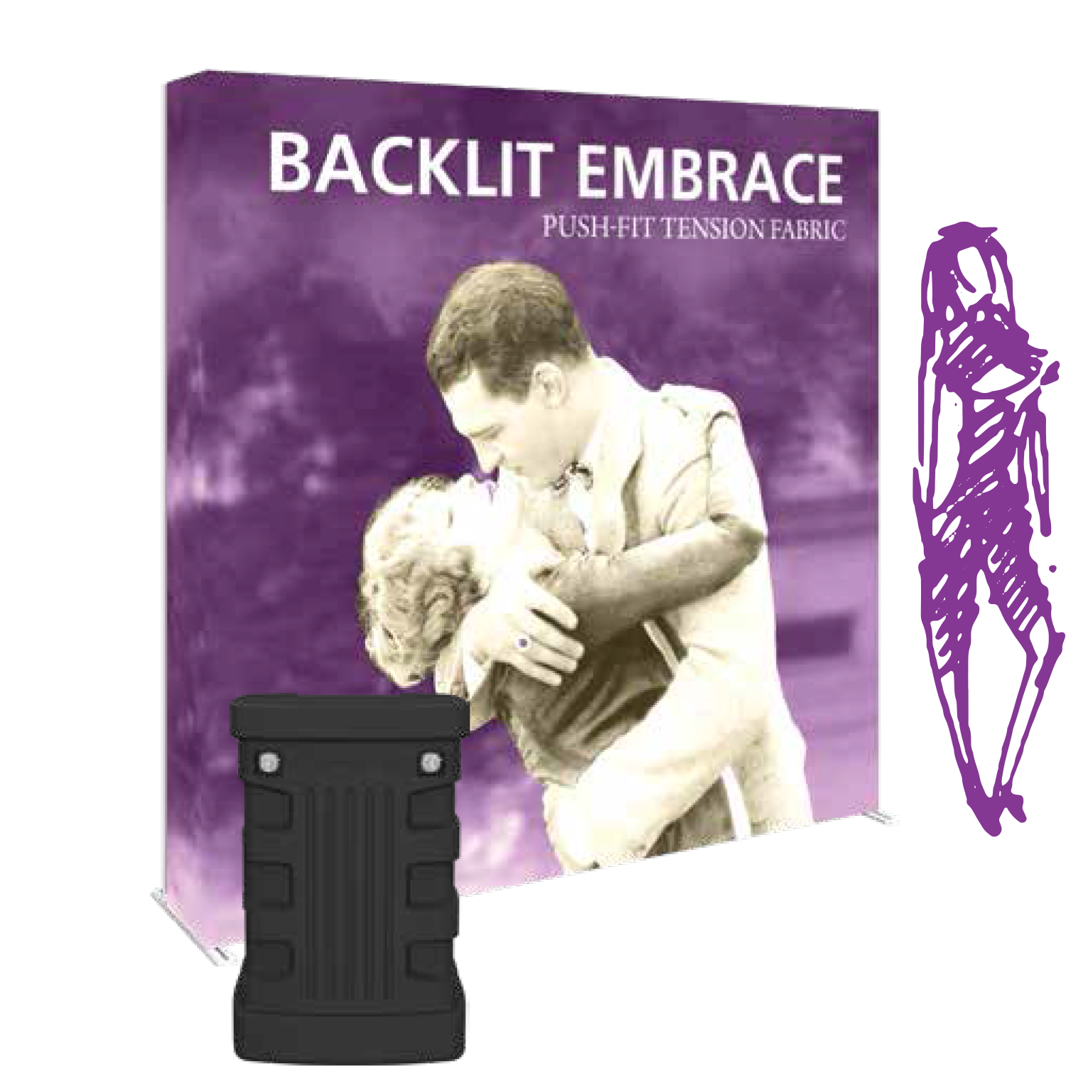 Embrace fabric tension pop-up display with a shipping case.