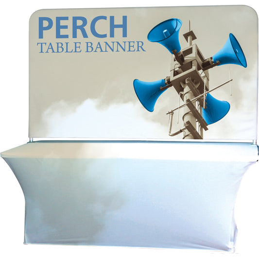 Medium Perch™ 8' Table Banner shown with 8' Stretch Table Throw (sold separately).