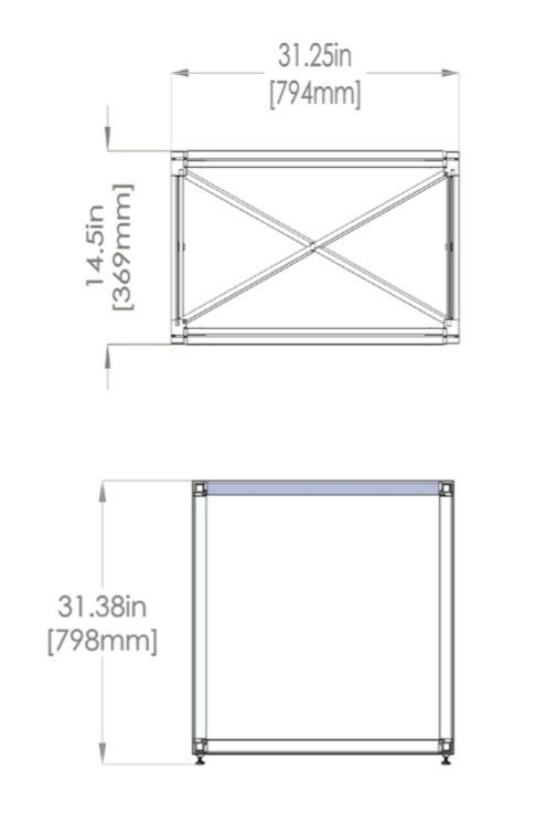 Dimensions - Top & front view of assembled frame