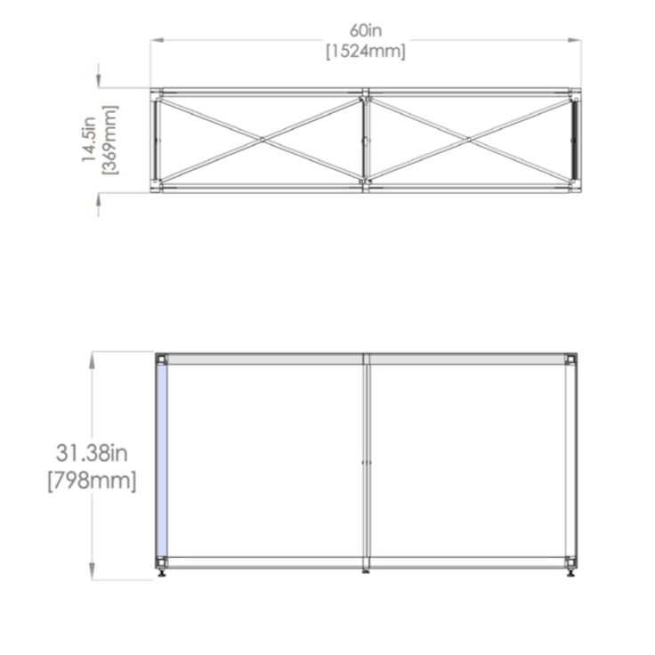 Dimensions - Top & front view of assembled frame