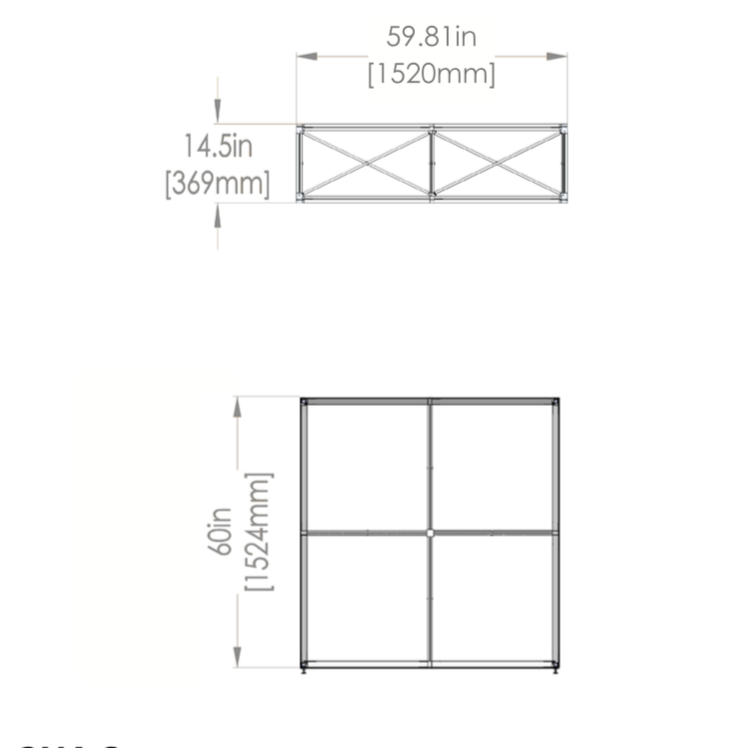 Dimensions - Top & front view of assembled frame