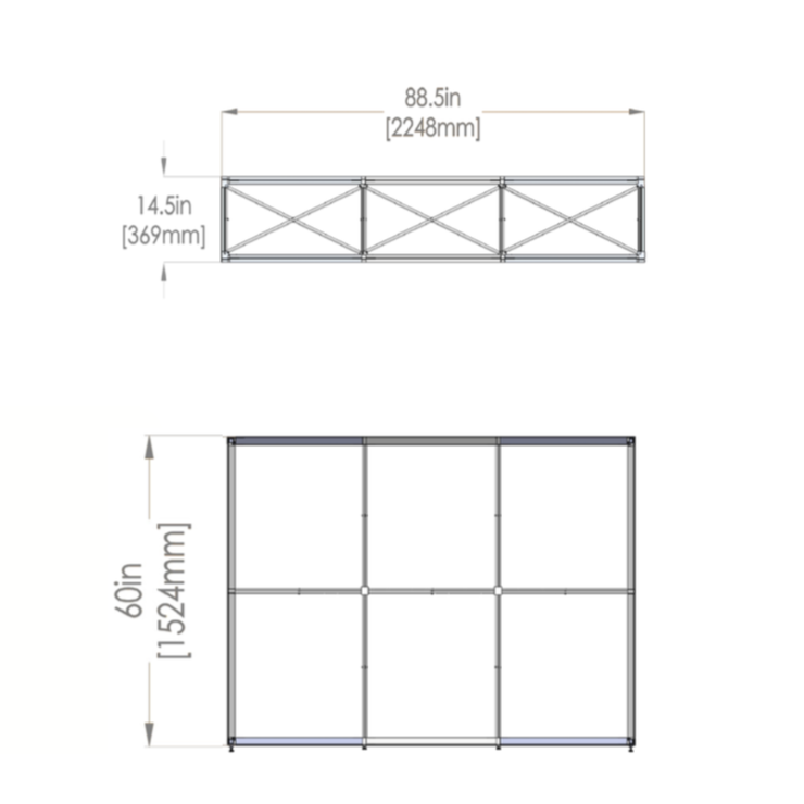 Dimensions - Top & front view of assembled frame