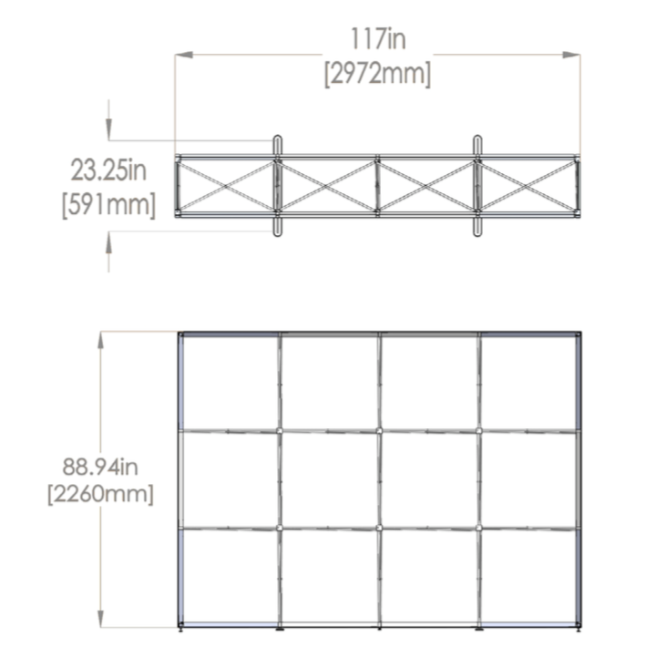 Dimensions - Top & front view of assembled frame