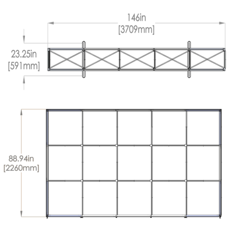 Dimensions - Top & front view of assembled frame