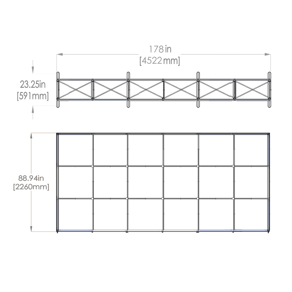 Dimensions - Top & front view of assembled frame