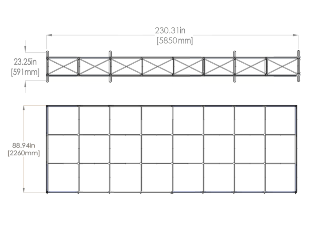 Dimensions - Top & front view of assembled frame