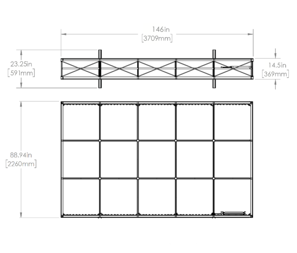 Dimensions - Top & front view of assembled frame