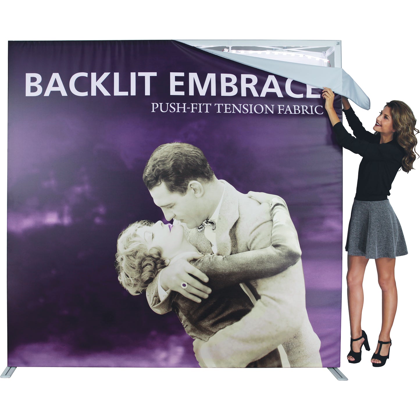 Embrace™ Tension Fabric Display · 2½′ wide × 7½′ tall (BACKLIT)