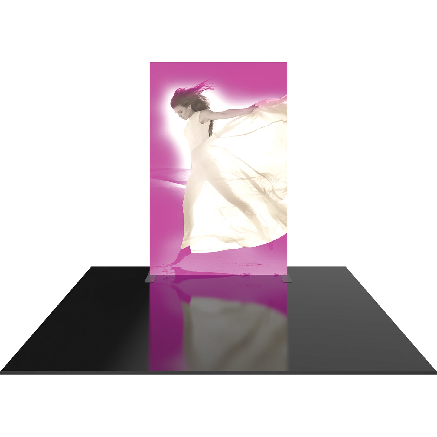 Formulate™ Master 5ft Straight Backlit Display shown from the front in a 10' x 10' space. Flooring not included.