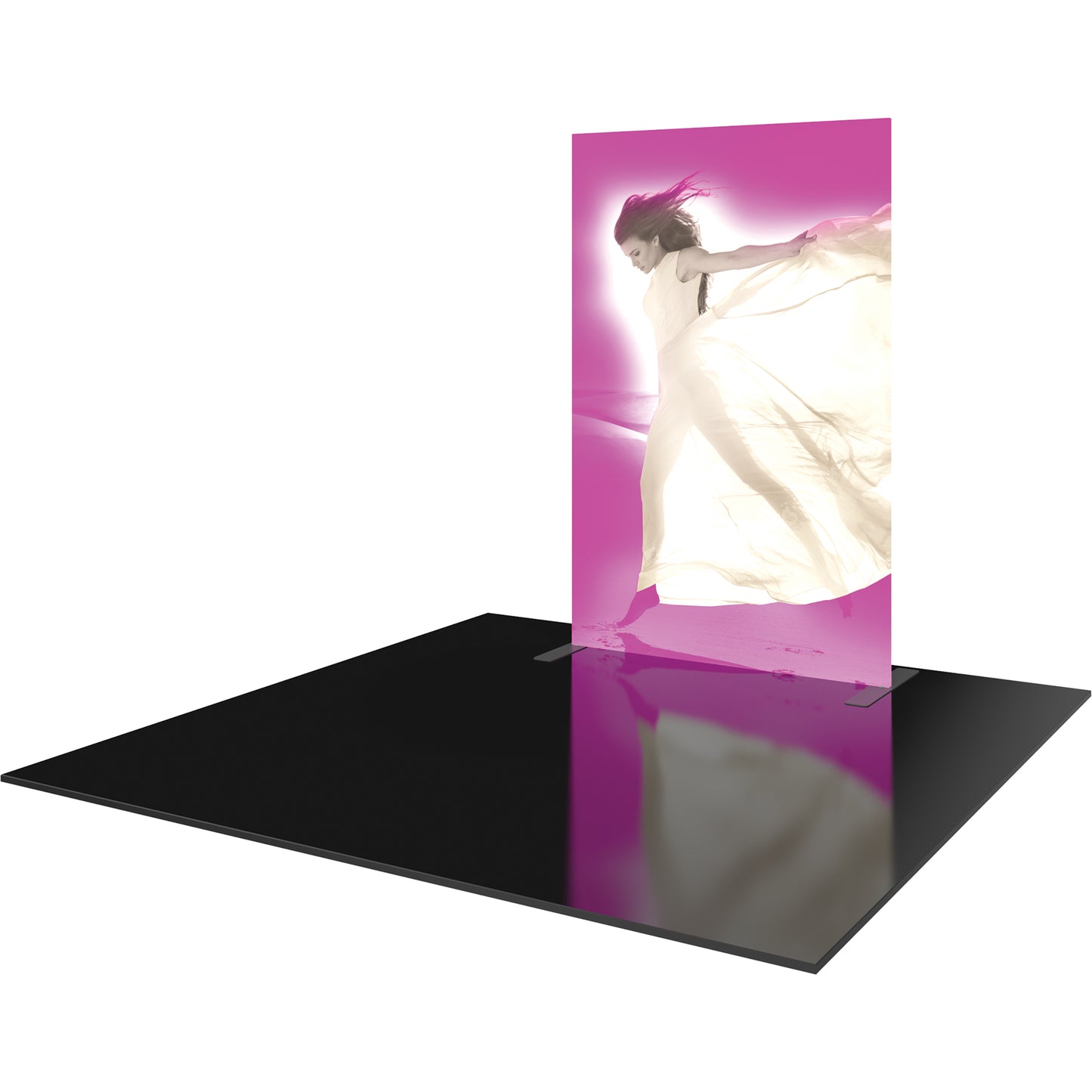 Formulate™ Master 5ft Straight Backlit Display shown facing left in a 10' x 10' space. Flooring not included.