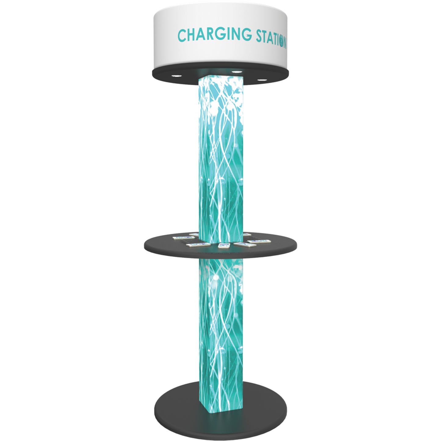 Angled view of Formulate™ Charging Tower (phones not included).