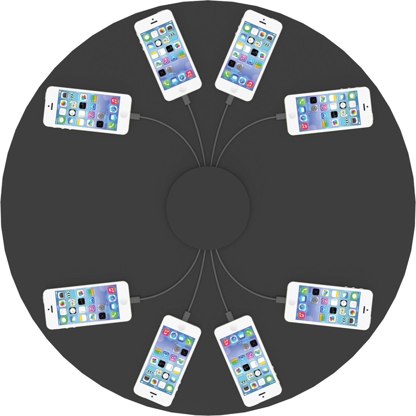 Top view of Formulate™ Charging Counter in black laminate (phones not included).