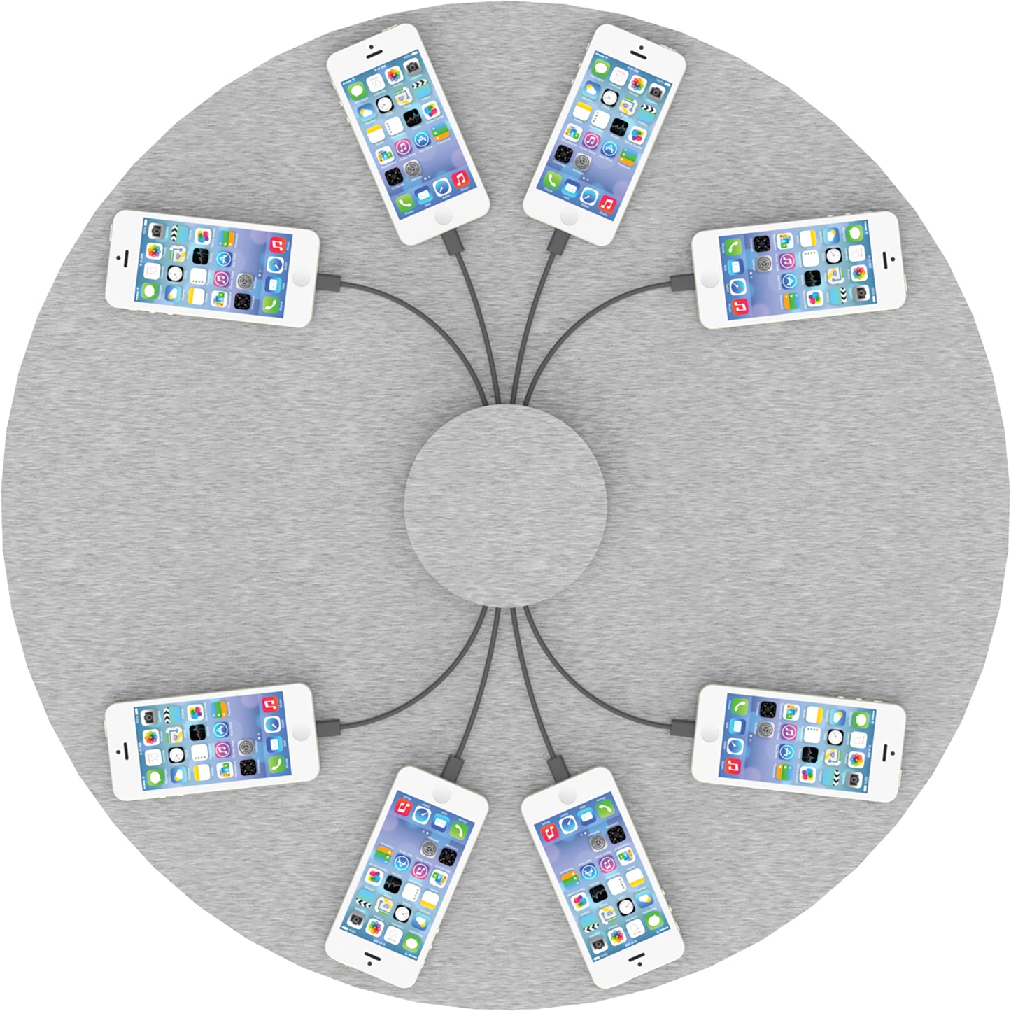 Top view of Formulate™ Charging Counter in silver laminate (phones not included).