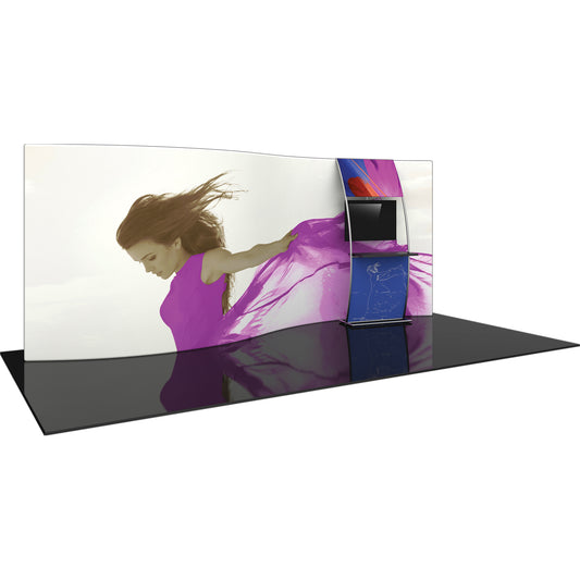 Formulate® Master Tradeshow Backdrop, Serpentine S-Curved · 20′ wide, 7½′ tall with Monitor Accent