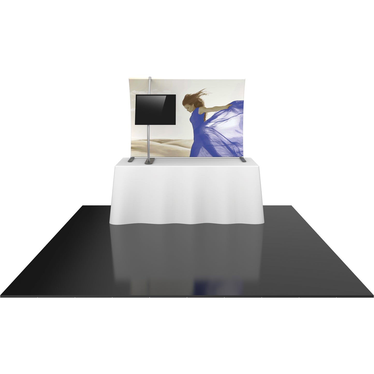 Formulate® Master Tension Fabric Tabletop Display & Monitor Mount · 5′ wide, Vertically Curved