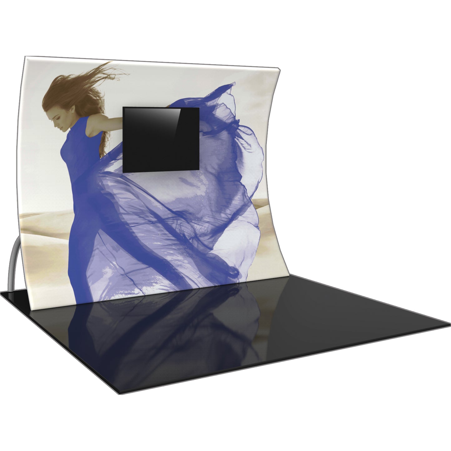 Formulate® Master Tradeshow Backdrop, Vertically Curved · 10′ wide, 7½′ tall, with Monitor Mount