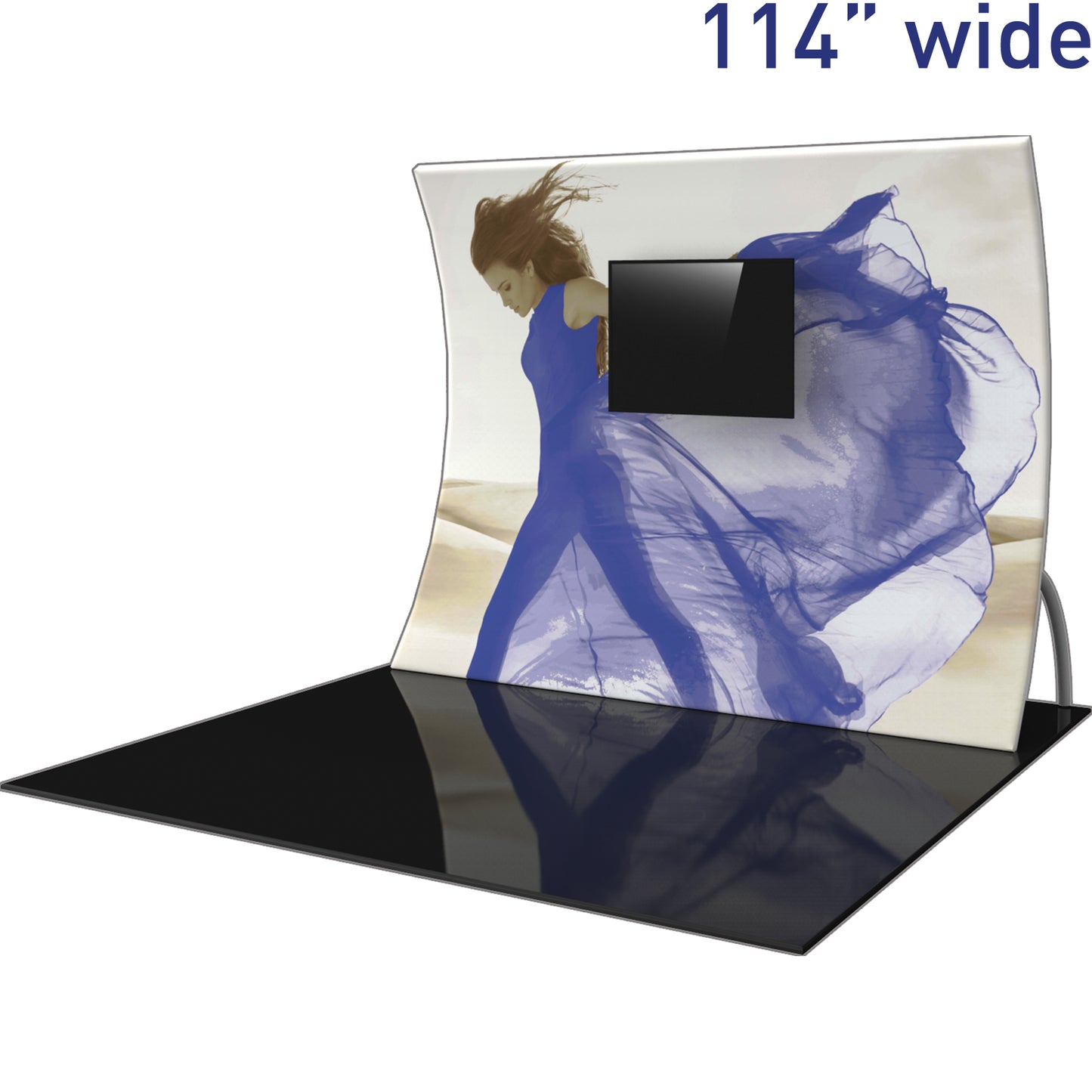 Formulate® Master Tradeshow Backdrop, Vertically Curved · 10′ wide, 7½′ tall, with Monitor Mount