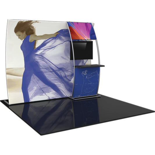 Formulate® Master Tradeshow Backdrop, Vertically Curved · 10′ wide, 7½′ tall with Monitor Accent