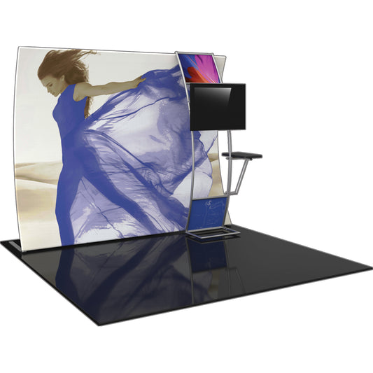 Formulate® Master Tradeshow Backdrop, Vertically Curved · 10′ wide, 7½′ tall with Accent & Table