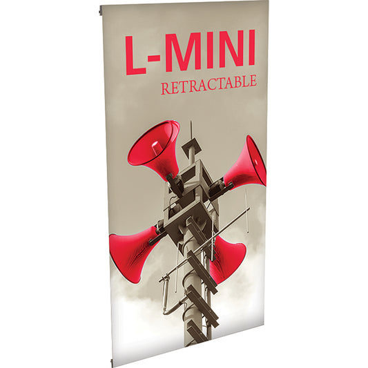 L-Mini™ Tabletop Tension Banner Stand · 14¼″w × 26⅞″h