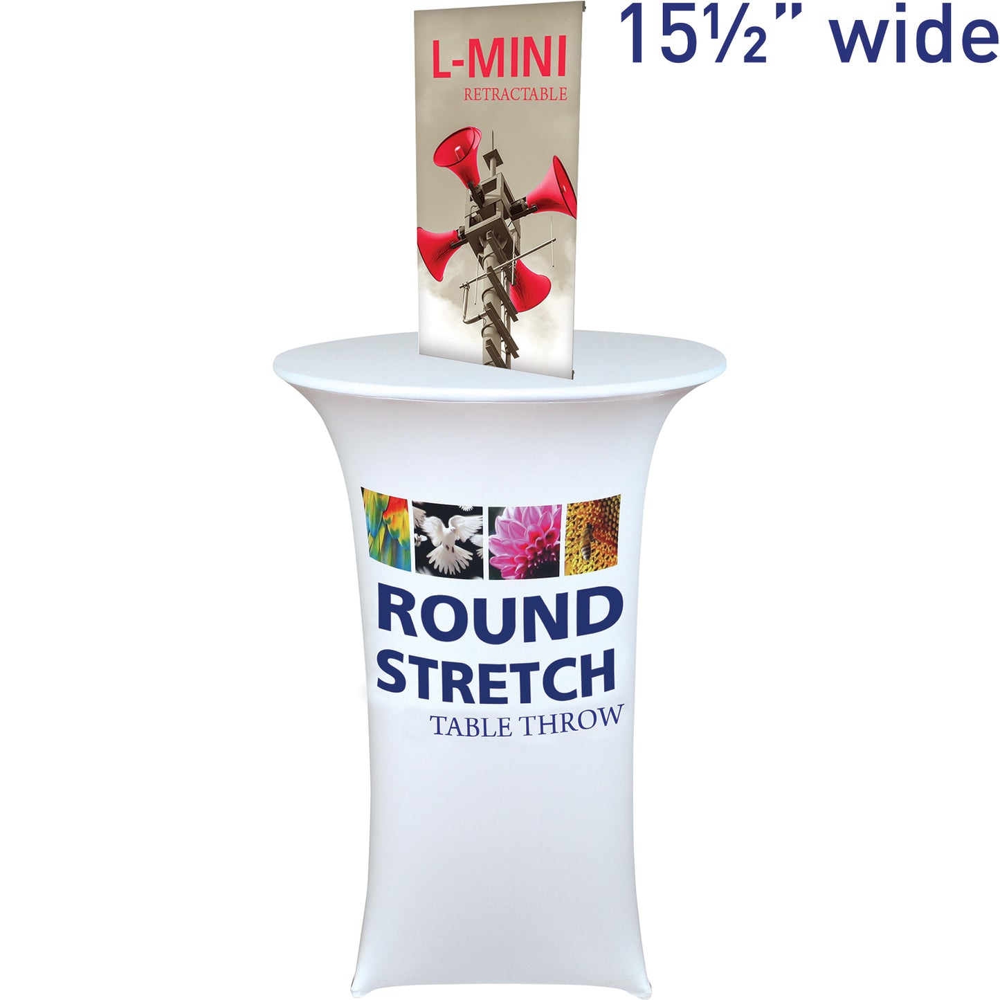 L-Mini™ Tabletop Tension Banner Stand · 14¼″w × 26⅞″h