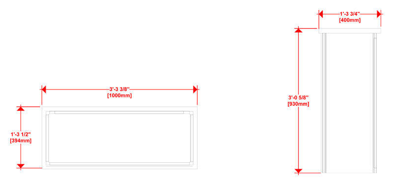 Top and side line drawings of the Hybrid Pro™ Modular Counter 03 with dimensions.