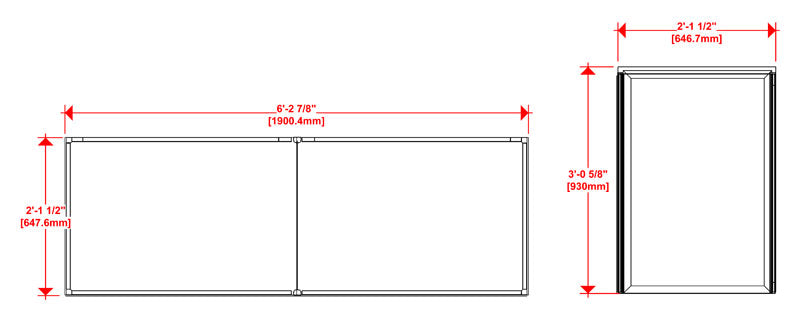 Top and side line drawings of the Hybrid Pro™ Modular Counter 04 with dimensions.