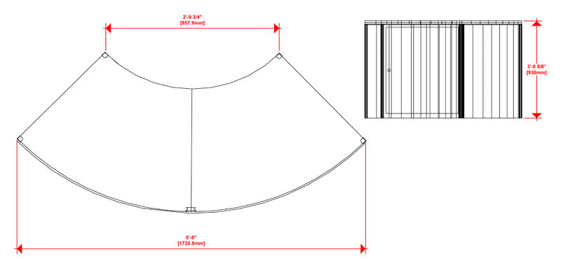 Top and side line drawings of the Hybrid Pro™ Modular Counter 11 with dimensions.