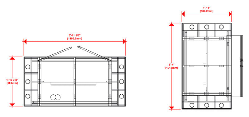 Top and side line drawings of the Hybrid Pro™ Modular Counter 09 with dimensions.