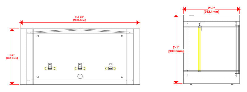 Top and side line drawings of the Hybrid Pro™ Modular Counter 10 with dimensions.