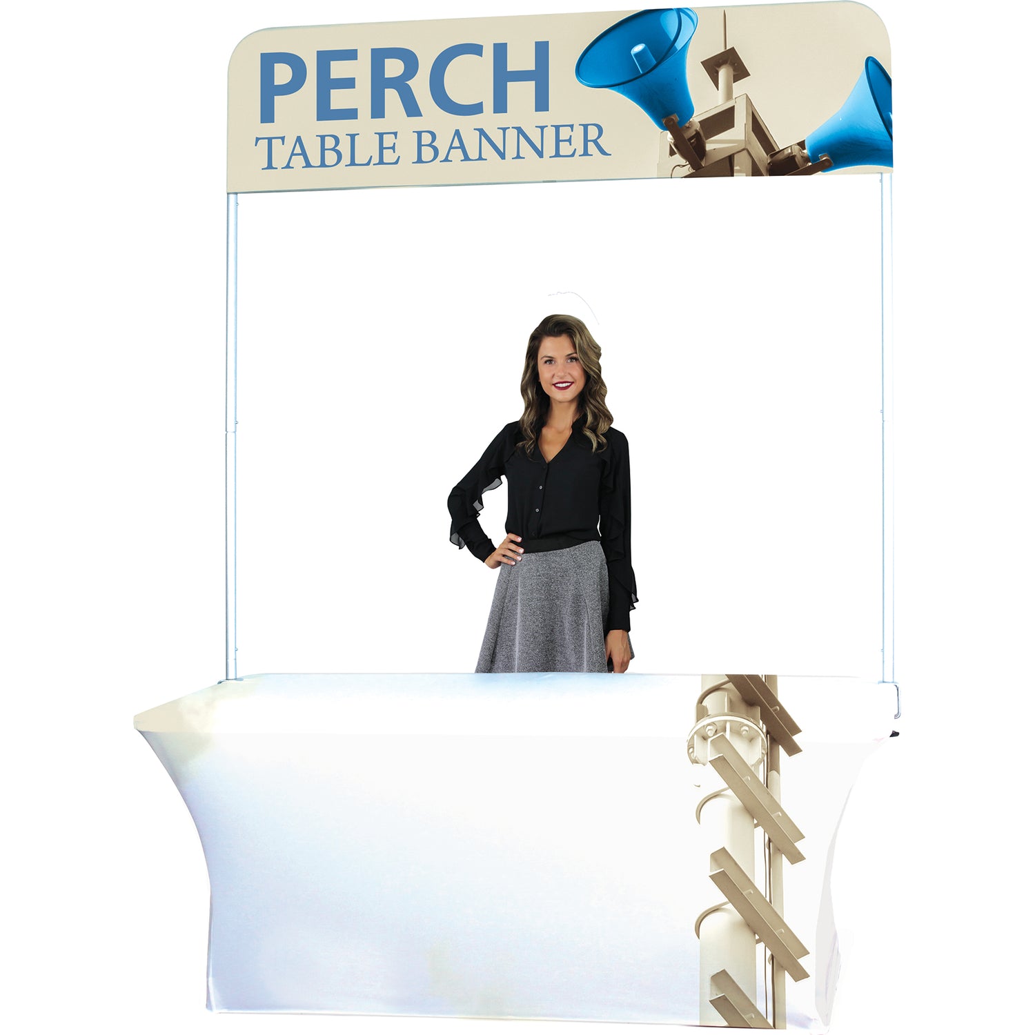 Short Perch™ 6' Table Banner shown with 6' Stretch Table Throw (sold separately).