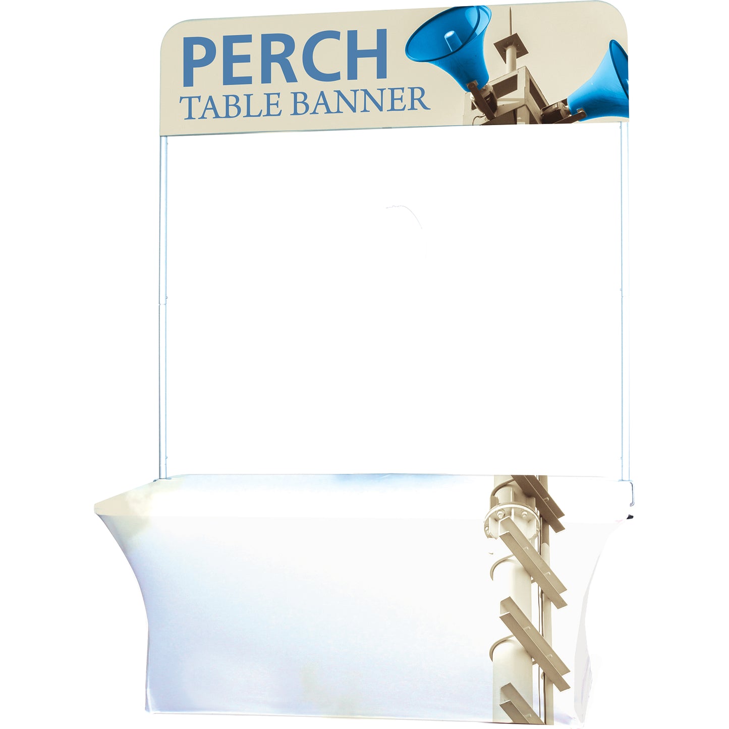 Short Perch™ 6' Table Banner shown with 6' Stretch Table Throw (sold separately).