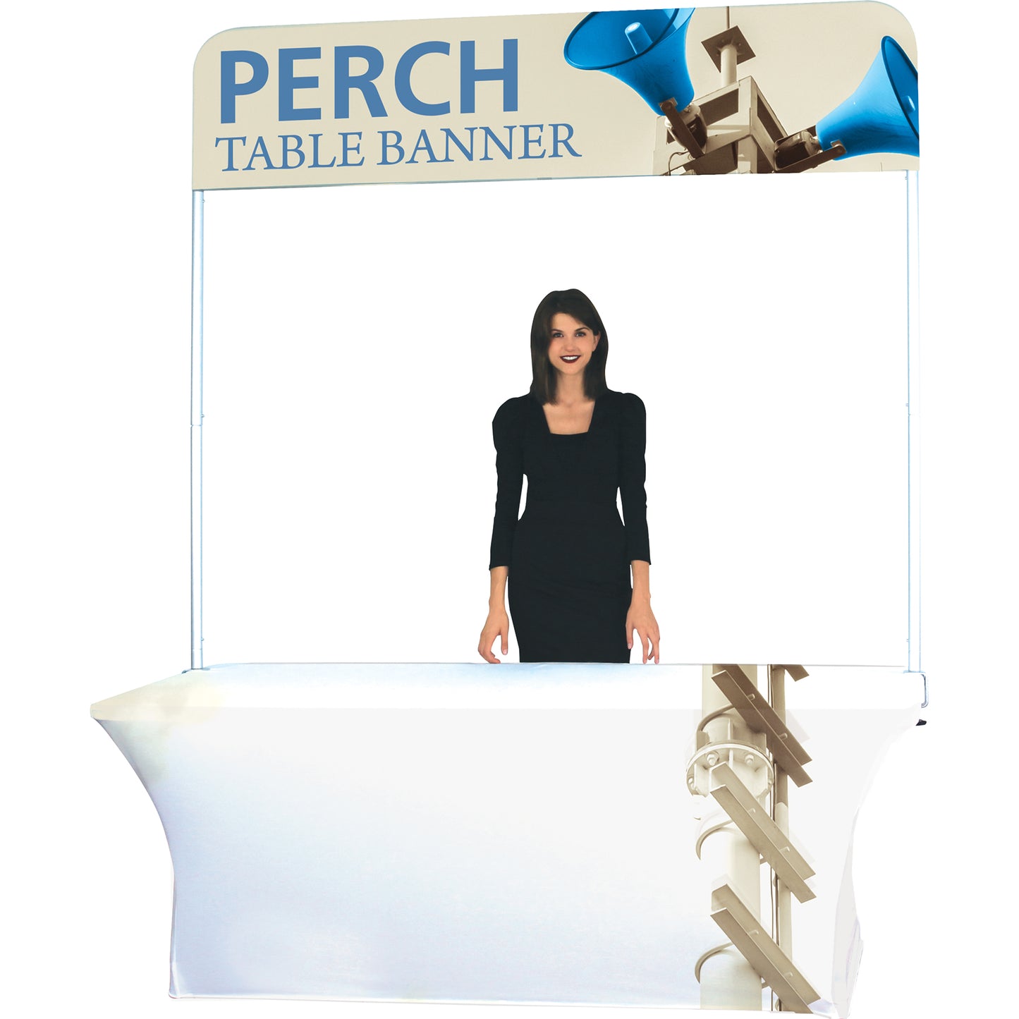 Short Perch™ 8' Table Banner shown with 8' Stretch Table Throw (sold separately).