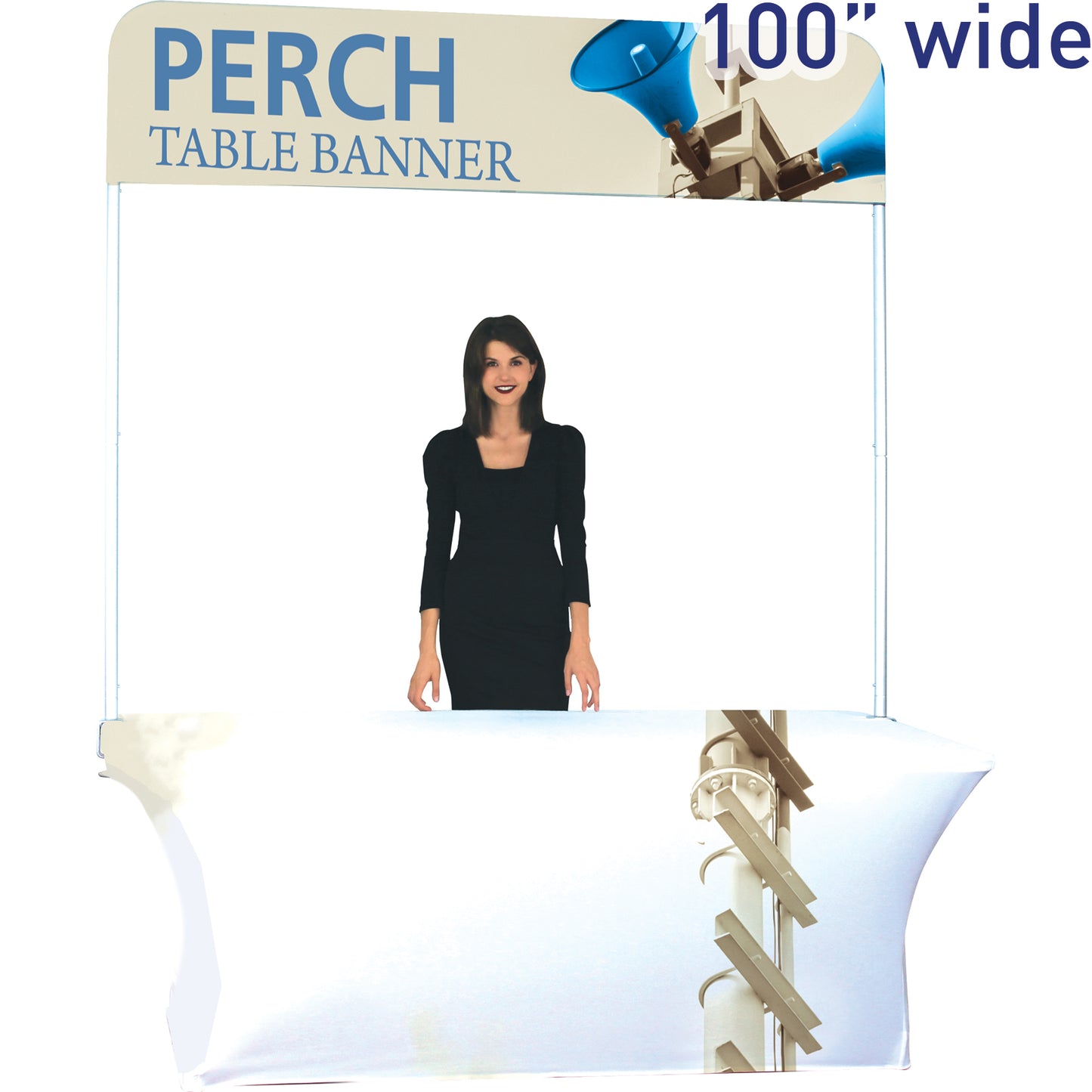 Short Perch™ 8' Table Banner shown with 8' Stretch Table Throw (sold separately).