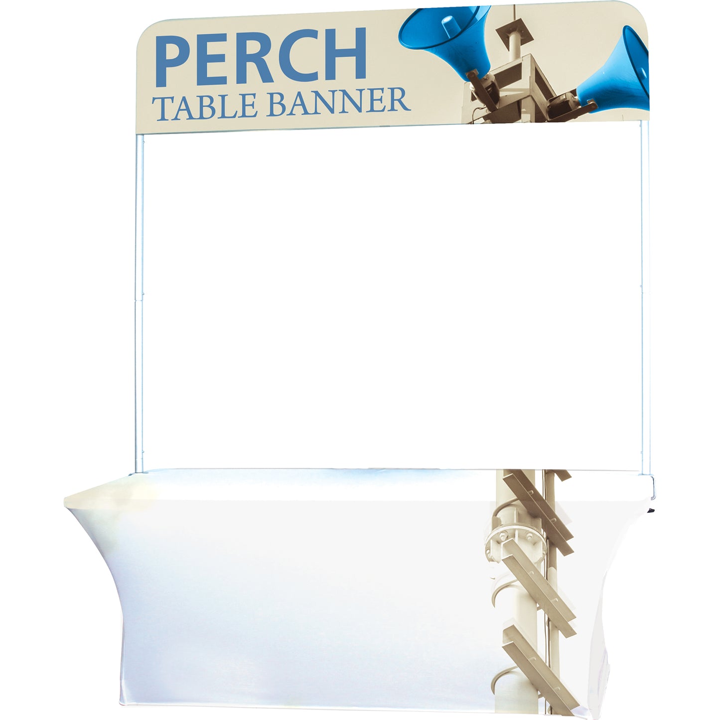 Short Perch™ 8' Table Banner shown with 8' Stretch Table Throw (sold separately).