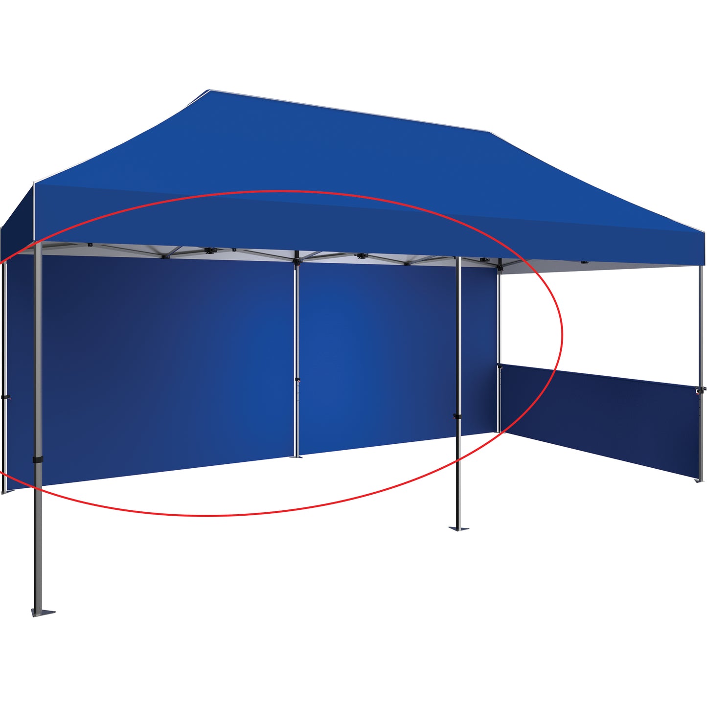 Two 114" Tent Full Walls Make a Full 20' Wall. Shown on 20' Standard Tent With Blue Canopy & Right-Side Half Wall (All Sold Separately).