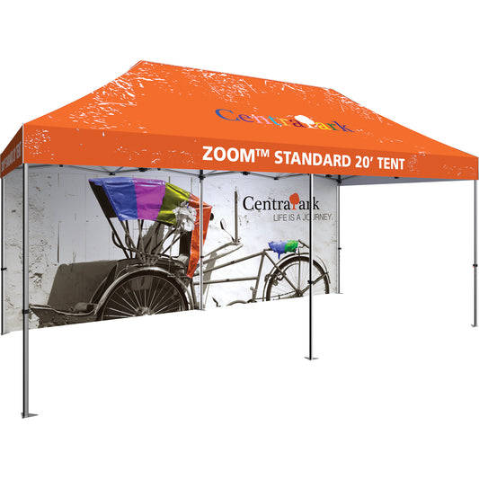 Two 114" Tent Full Walls Make a Full 20' Wall. Shown on 20' Standard Tent With Custom-Printed Canopy (Both Sold Separately).