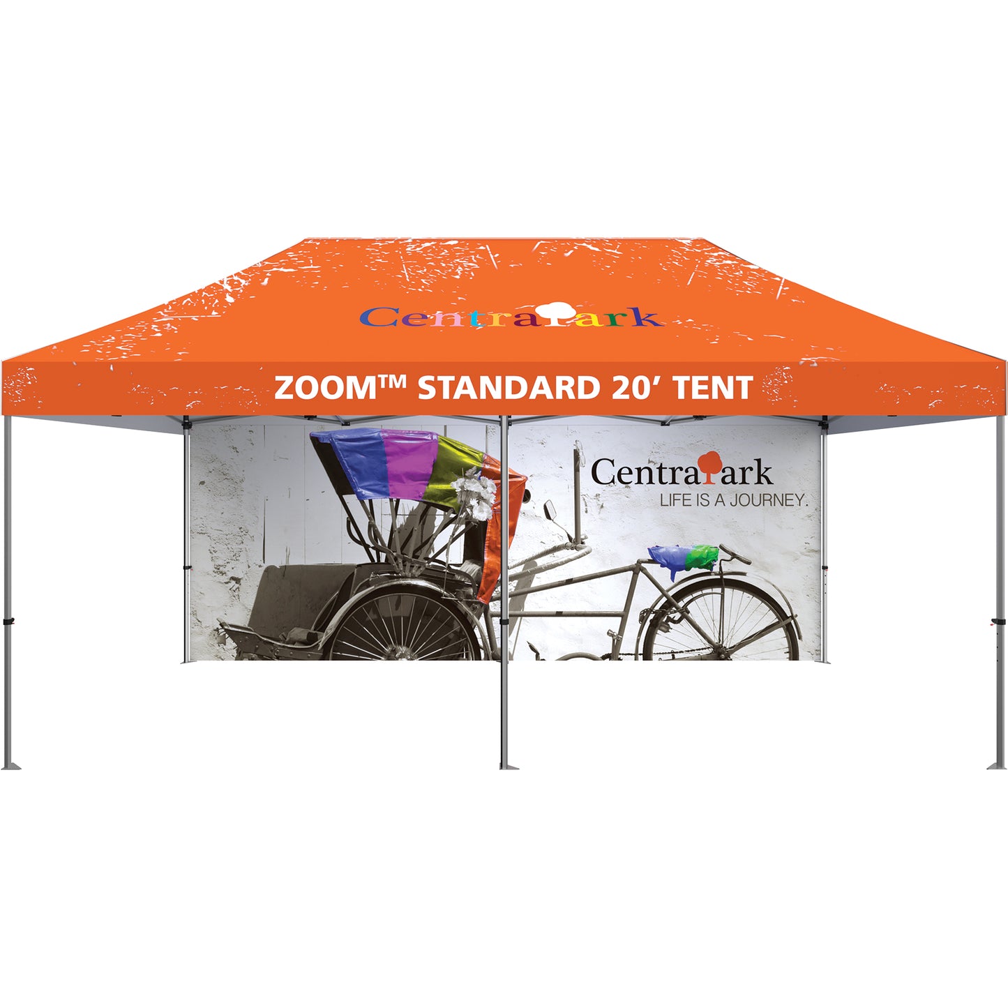 Two 114" Tent Full Walls Make a Full 20' Wall. Shown on 20' Standard Tent With Custom-Printed Canopy (Both Sold Separately).