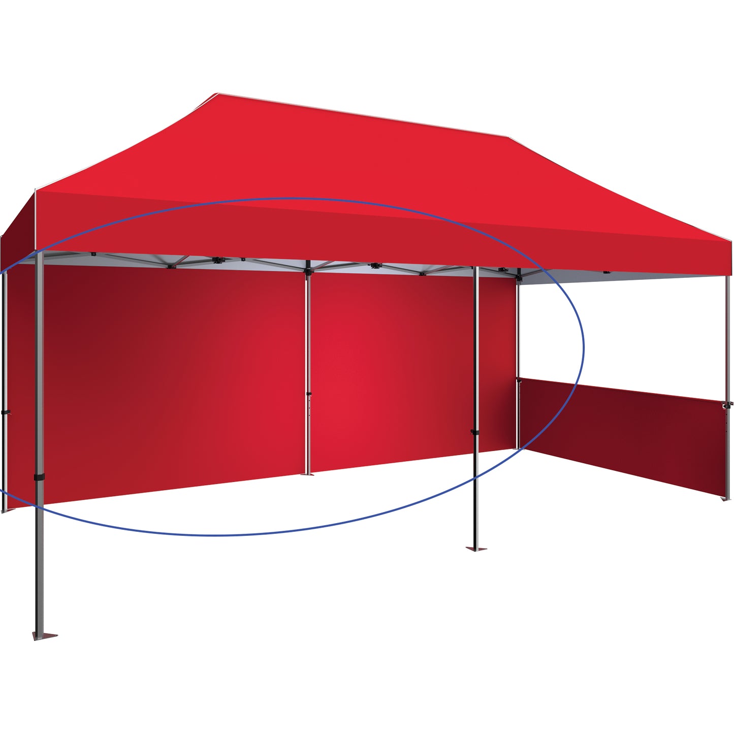 Two 114" Tent Full Walls Make a Full 20' Wall. Shown on 20' Standard Tent With Red Canopy & Right-Side Half Wall (All Sold Separately).